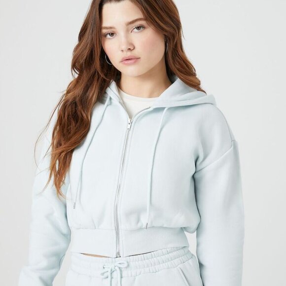 Forever 21 CROP Sweatshirt Hoodie Medium Purple Lavender Juniors Jacket Full-Zip - Picture 6 of 6